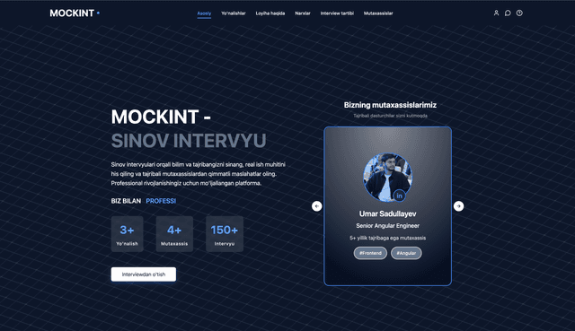 Mockint.uz project preview showing interview platform